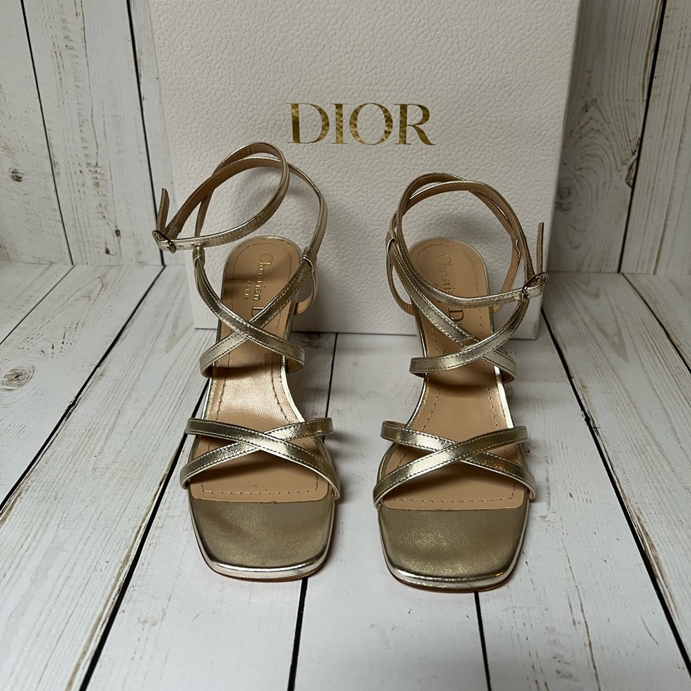 Christian Dior Rhodes Strappy Leather Sandal Pale Gold Sz 35 / 5 - Picture 9 of 15
